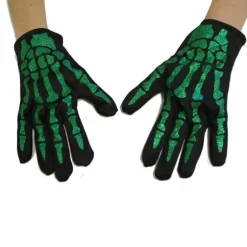 Accessoire Gants Squelette à Paillettes Vertes