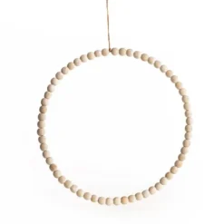 Anneau de perles en bois et corde à suspendre - 26 cm