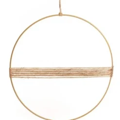 Anneau en métal avec déco jute - Effet doré vieilli - 35 cm