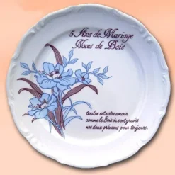 Assiette Anniversaire de Mariage 5 ans Noces de Bois