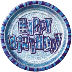 Assiette en Carton Anniversaire 'Glitz' Bleue