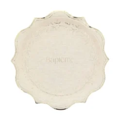 8 assiettes "Baptême" en carton - Diamètre 23 cm - Collection Baptême Effet Lin et Or