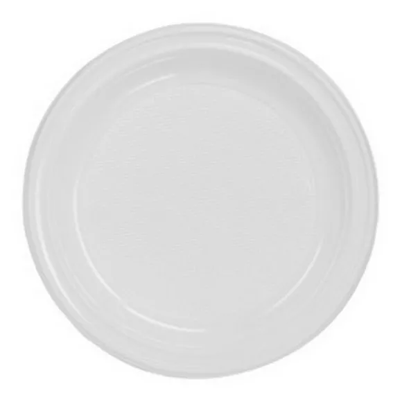 50 assiettes blanches en plastique réutilisable - Diamètre 17 cm
