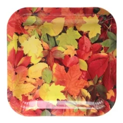 10 Assiettes Carrées Feuilles d'Automne - 23 x 23 cm