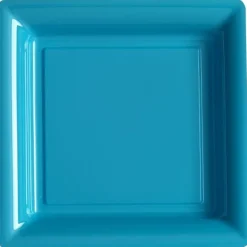 12 Assiettes Cocktail Carrée en Plastique - Turquoise