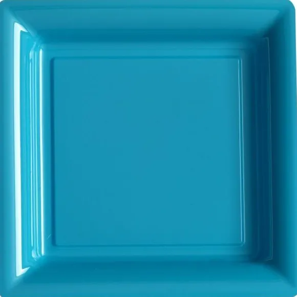 12 Assiettes Cocktail Carrée en Plastique - Turquoise