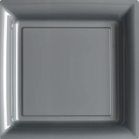 12 Assiettes Cocktail Carrée en Plastique - Argent