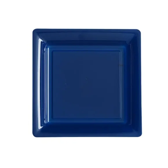 12 Assiettes Cocktail Carrées - Plastique Bleu Marine