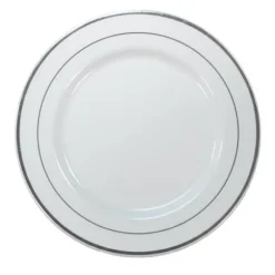 10 assiettes de luxe réutilisables avec bordure en plastique - Diamètre 19 cm - Couleur au choix