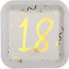 10 Assiettes en Carton Anniversaire - Blanc et Or - 18 ans