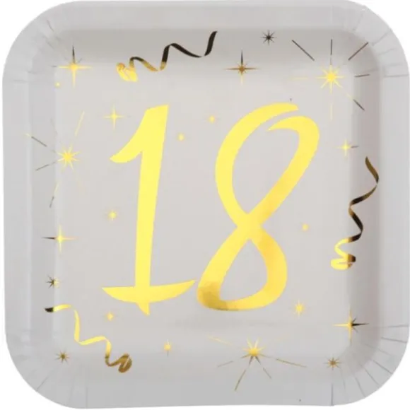 10 Assiettes en Carton Anniversaire - Blanc et Or - 18 ans