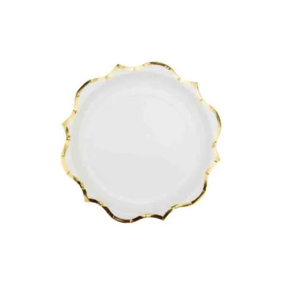 8 assiettes en carton avec dorure - Diamètre 23 cm - Couleur au choix