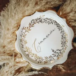 8 Assiettes en carton - Collection Pampas, Fleurs de Coton et Or