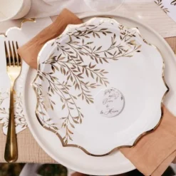 8 Assiettes en carton - Collection Jolis Brins - Blanc et Or