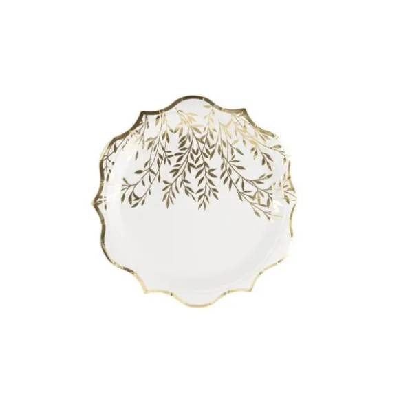 8 Assiettes en carton - Collection Jolis Brins - Blanc et Or