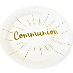 6 Assiettes en Carton - Communion - Or