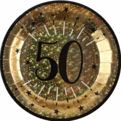 10 assiettes en carton - Diamètre 22,5 cm - Collection Joyeux Anniversaire Étincelant Or - Âge au choix