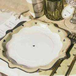 8 assiettes en carton - Diamètre 23 cm - Collection Baptême Blanc et Or - Couleur au choix