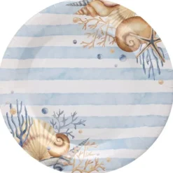 10 assiettes en carton - Diamètre 22,5 cm - Collection Coquillage