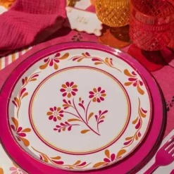 8 assiettes en carton - Diamètre 23 cm - Collection Pink Lemonade