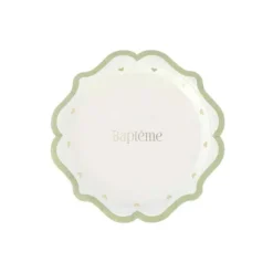 8 assiettes en carton - Diamètre 18 cm - Collection Baptême Blanc et Or - Couleur au choix