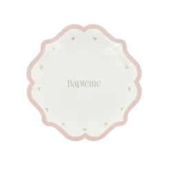 8 assiettes en carton - Diamètre 18 cm - Collection Baptême Blanc et Or - Couleur au choix