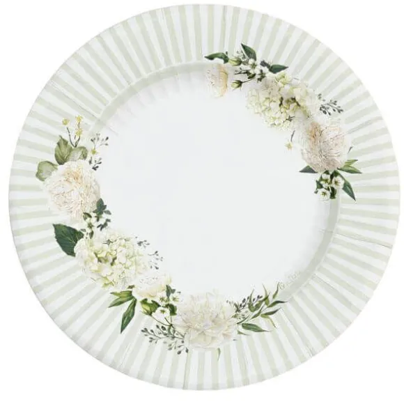 8 assiettes en carton - Floral White - 27 cm