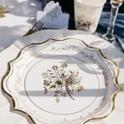 8 assiettes en carton FSC® - Diamètre 23 cm - Collection Vintage Doré
