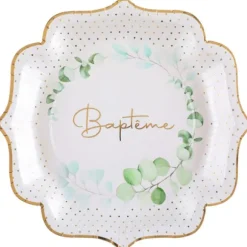 10 assiettes en carton FSC® - 21 x 21 cm - Collection Baptême Végétal
