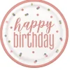 8 assiettes en carton " Happy Birthday " Prism - Glitz Rose Gold