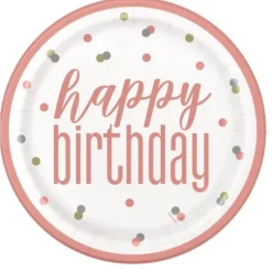 8 assiettes en carton " Happy Birthday " Prism - Glitz Rose Gold
