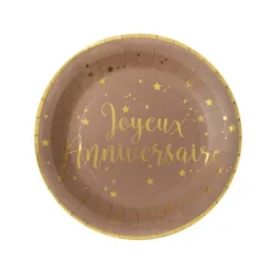 10 Assiettes en carton " Joyeux Anniversaire " - Couleur Kraft