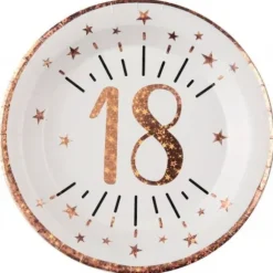 10 Assiettes en carton - Joyeux Anniversaire Etincelant - Rose Gold - Age au Choix