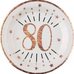 10 Assiettes en carton - Joyeux Anniversaire Etincelant - Rose Gold - Age au Choix