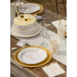 10 Assiettes en Carton "Just Married" - Or