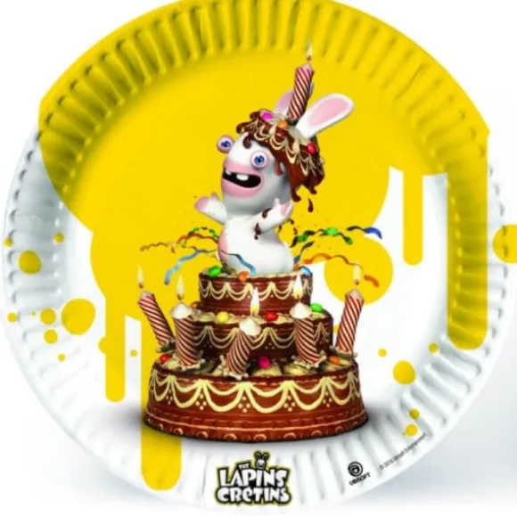 6 Assiettes en Carton - Lapins Crétins - Gâteau d'Anniversaire