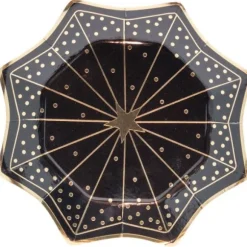 8 assiettes en carton Octogramme avec étoile au milieu - Noir & Or - 22 cm