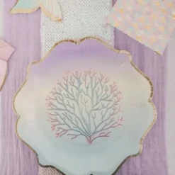 8 Assiettes en carton - Sirène Pastel et Or