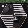 8 Assiettes Hexagonales - Football - Noir, Blanc et Or