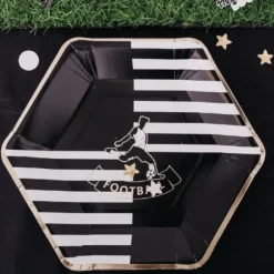 8 Assiettes Hexagonales - Football - Noir, Blanc et Or