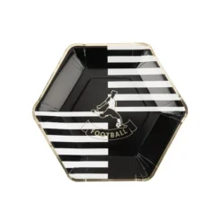8 Assiettes Hexagonales - Football - Noir, Blanc et Or