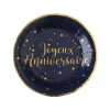 10 Assiettes "Joyeux Anniversaire" Bleu Marine Métallisé