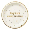 10 assiettes "Joyeux Anniversaire" en carton - Diamètre 22 cm - Collection Anniversaire Blanc et Or