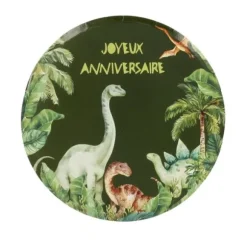 6 assiettes "Joyeux Anniversaire" en carton - Diamètre 23 cm - Collection Dinosaures