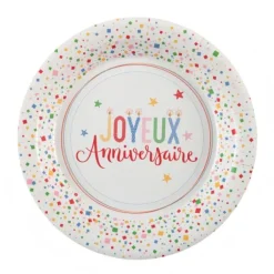 6 assiettes "Joyeux Anniversaire" en carton - Diamètre 22,5 cm - Collection Anni' Festy