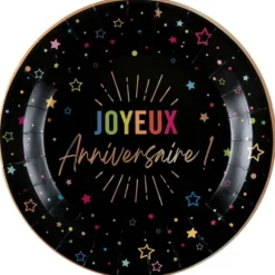 6 assiettes "Joyeux Anniversaire" en carton - Diamètre 22,5 cm - Collection Festicolor - Couleur au choix