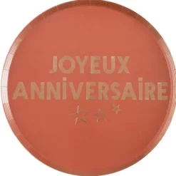 10 assiettes "Joyeux Anniversaire" en carton FSC® - Terracotta - Diamètre 22,5 cm - Collection Star d'un jour