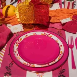 6 assiettes Élégance réutilisables en plastique - Diamètre 19 cm - Couleur au choix