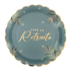 6 assiettes "Vive la Retraite" en carton - Diamètre 23 cm - Collection Retraite Dorée - Couleur au choix