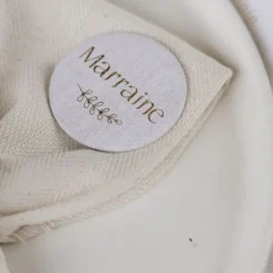 2 badges "Parrain / Marraine" - Diamètre 5 cm - Collection Communion Effet Lin et Or